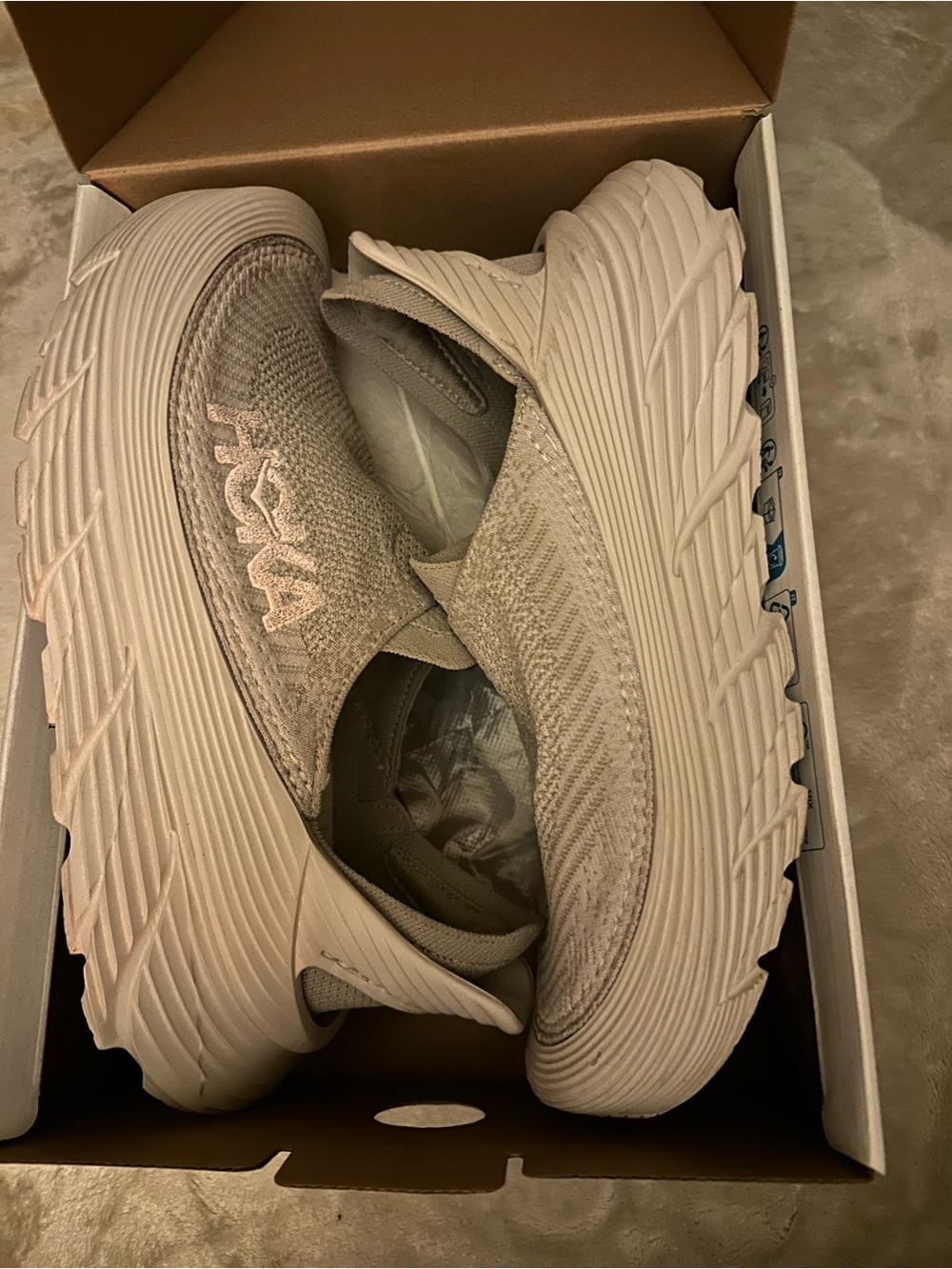 Hoka One One Women's Slip-On Knit Sneaker in Pale Pink and Light Cream